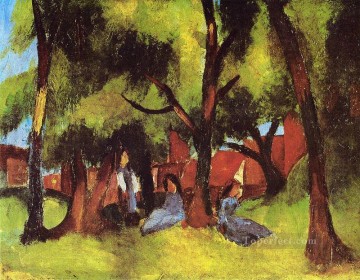 Niños bajo los árboles en Sun Expressionist Pinturas al óleo